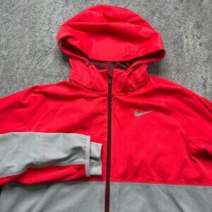 Nike Shield Flash Running Jacket Women M Red Gray Hooded Reflective 619026